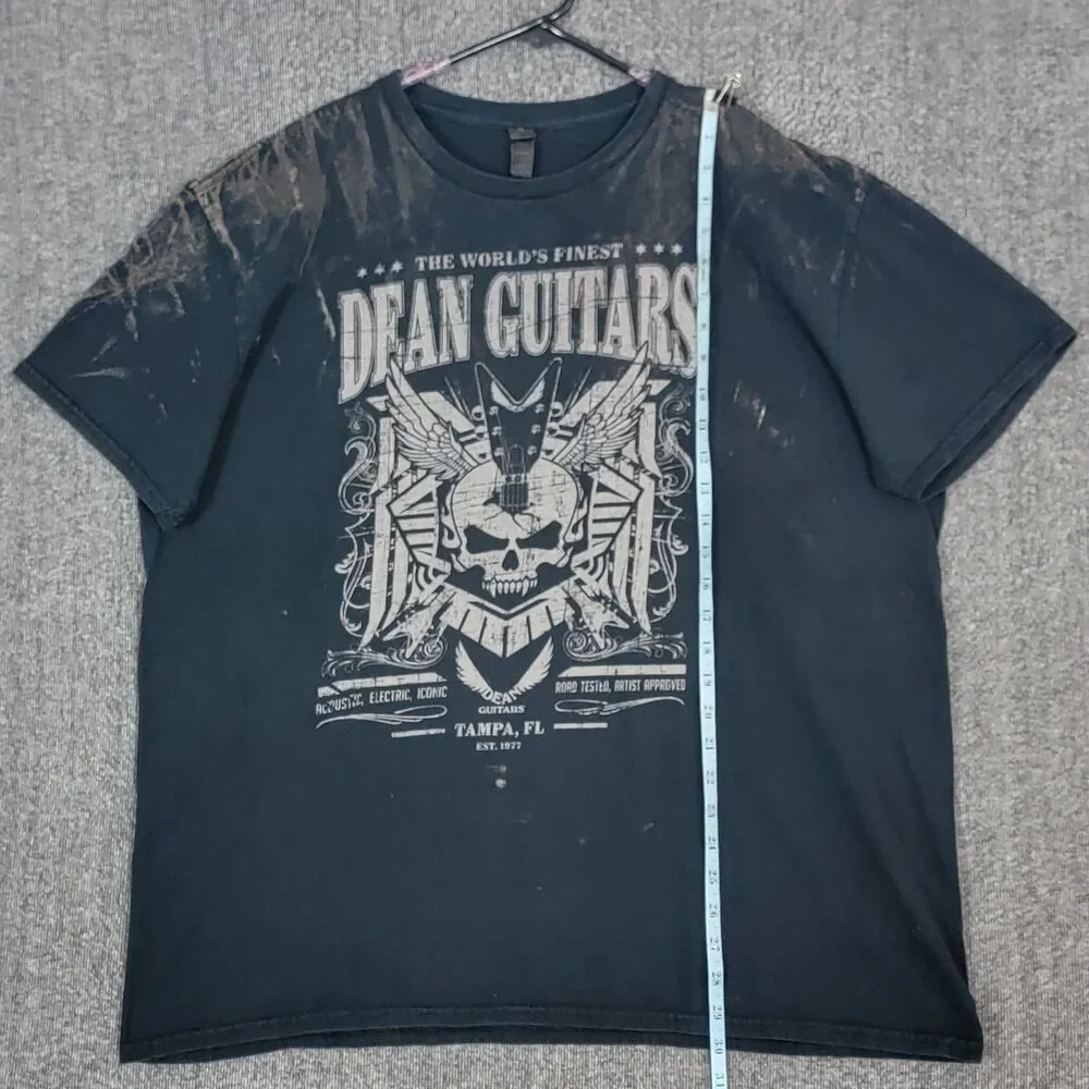 Vintage Dean Guitars T-Shirt Mens 2XL Black Tie Dye The Worlds Finest Skull Logo